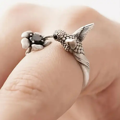 Vintage Silver Hummingbird Adjustable Ring