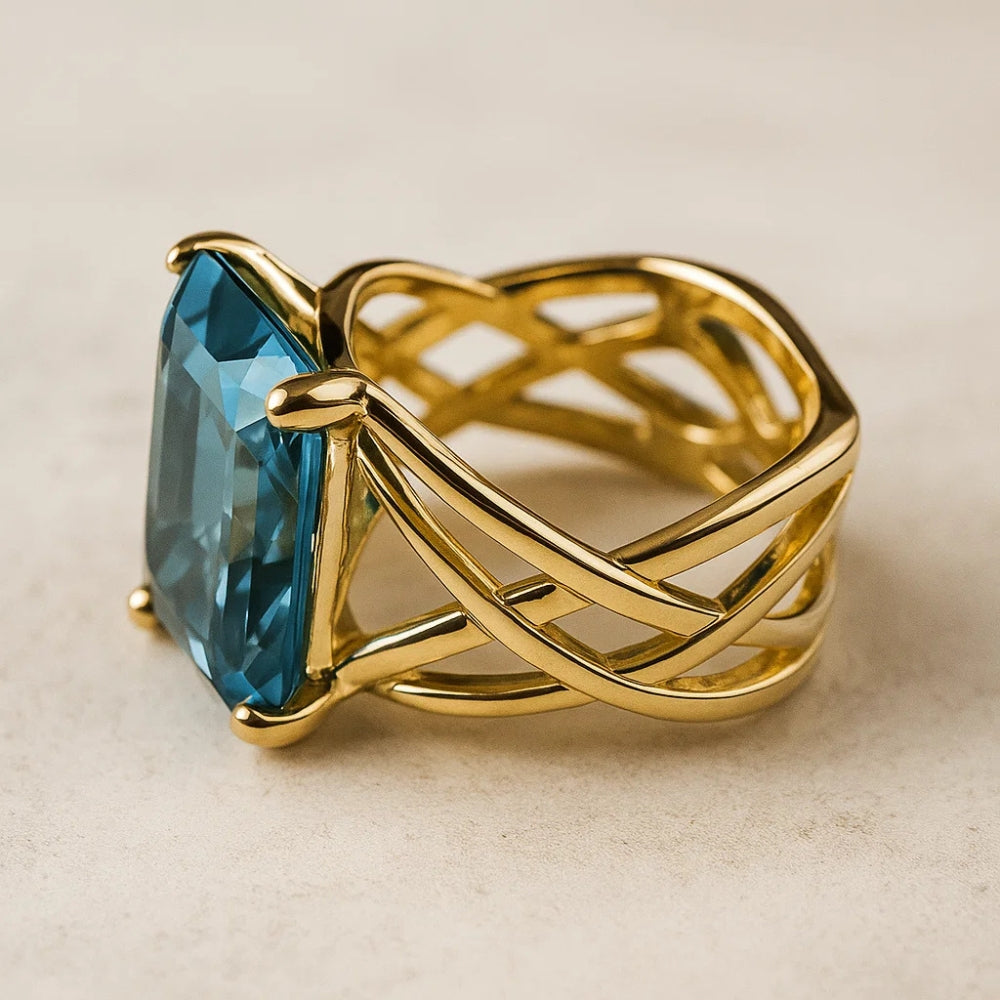Vintage Gold Blue Zirconia Ring