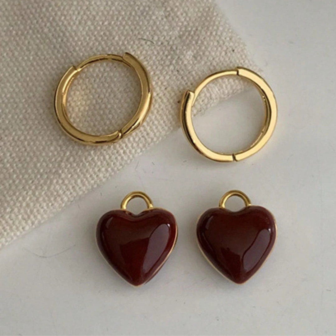 Red Heart Gold Hoop Earrings