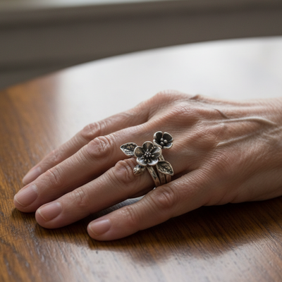 Vintage Flower Silver Layer Ring