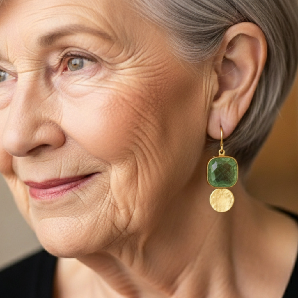 Vintage Green Golden Glass Earrings